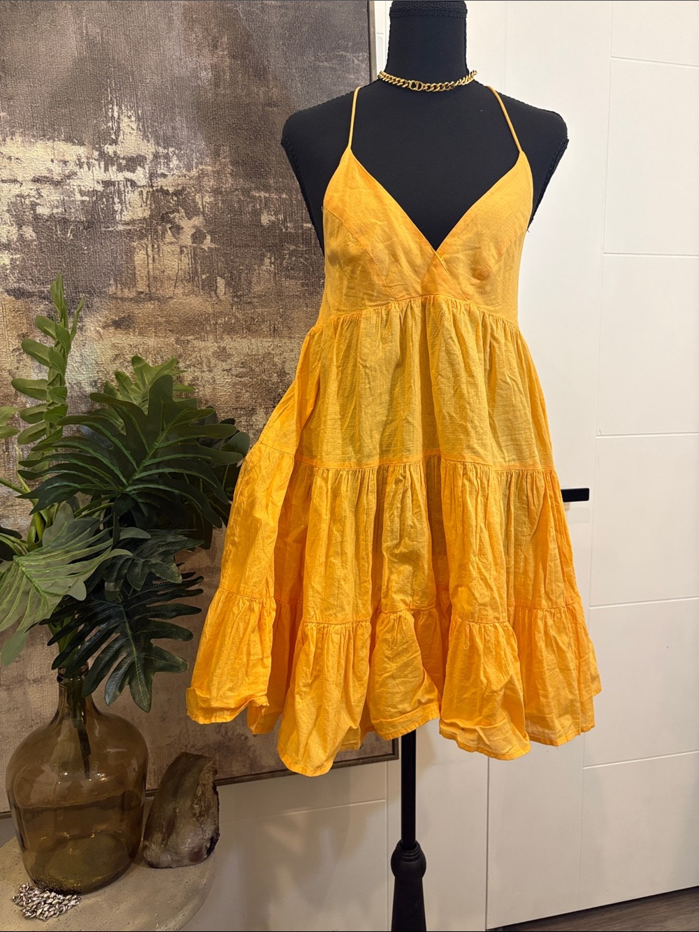Urban Outfitters Sunny Yellow Tiered Mini Dress